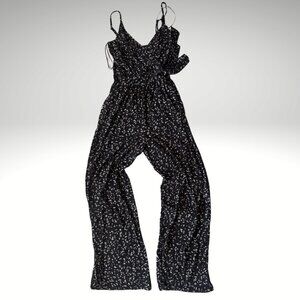 Kaileigh Wide Leg Black Cream Pattern Jumpsuit Size Small